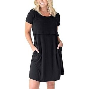 Kindred Bravely Black Short Sleeve Nursing Breastfeeding Midi Dress Small Petit